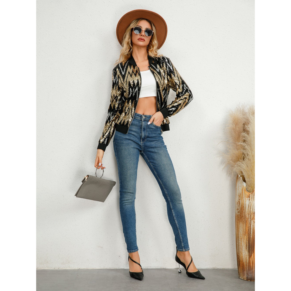 Heidi-Mode | Pailletten Reißverschluss Jacke - Langarm