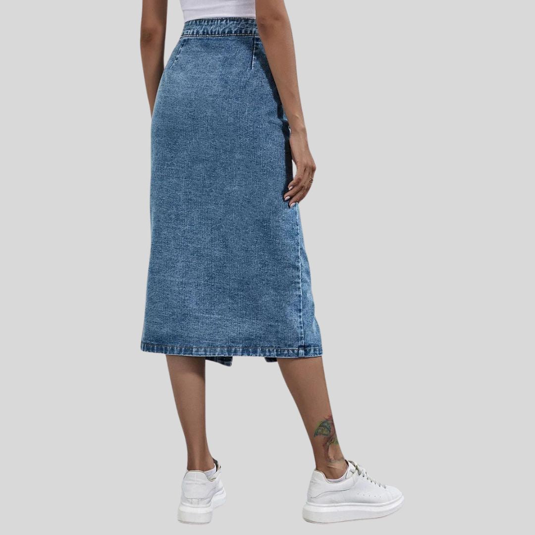 denim midirok met knoopsluiting