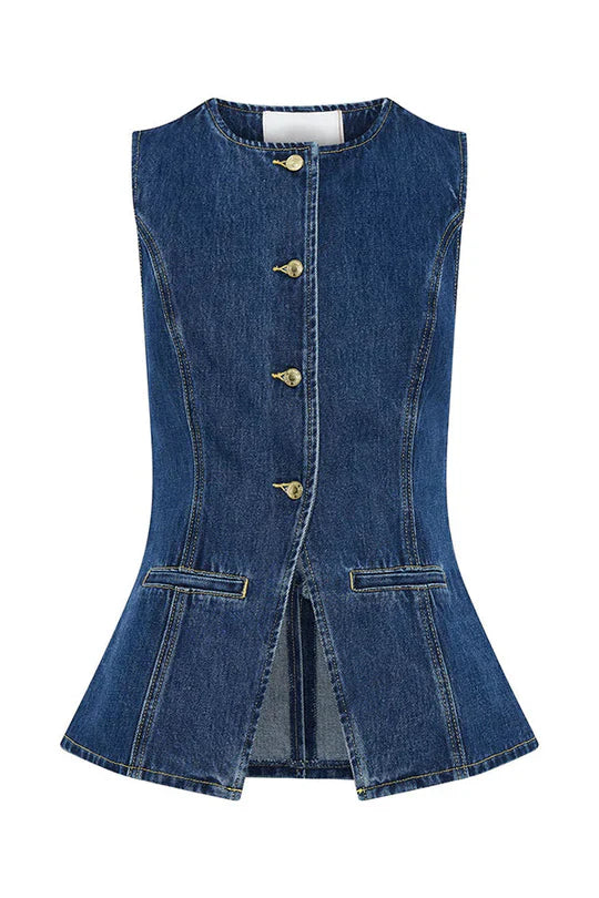 Heidi-Mode | Denim Prinzessnähte Tasche Weste Top