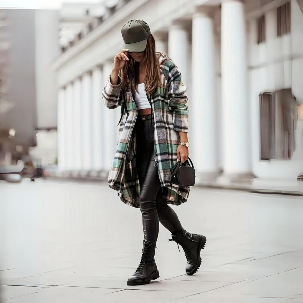 Heidi-Mode | Trendige Karierte Damen Strickjacke