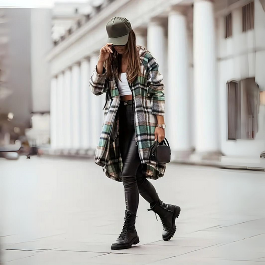 Heidi-Mode | Trendige Karierte Damen Strickjacke