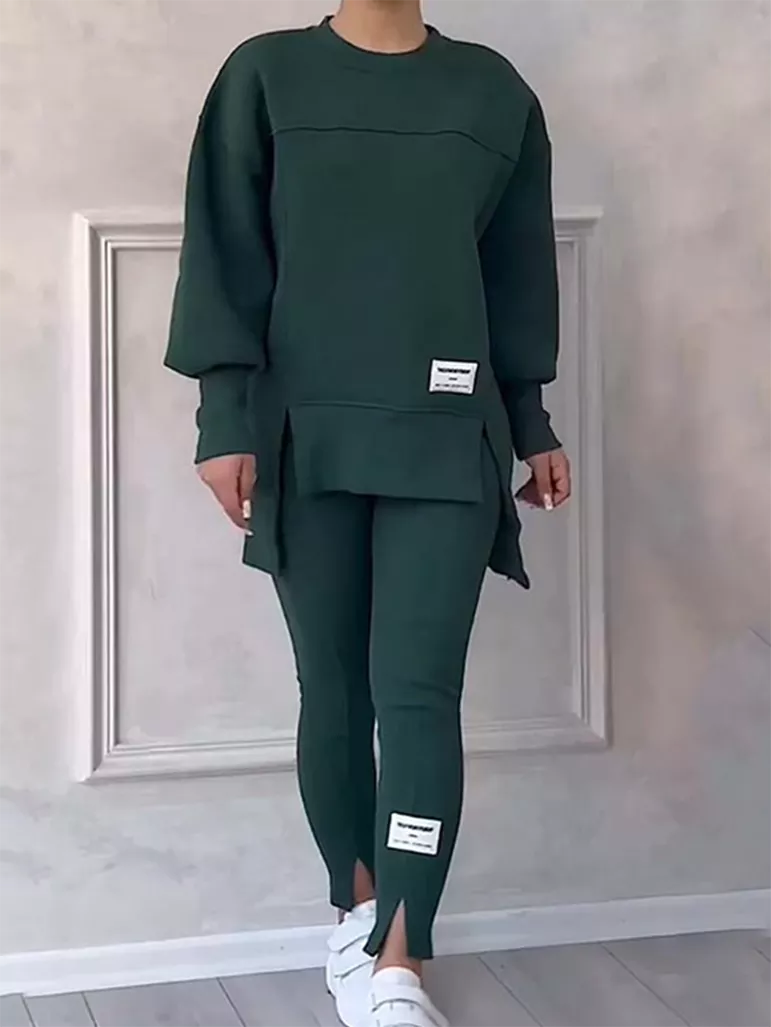 Heidi-Mode | Eleganter Pullover mit Patchwork und Leggings-Set Ideal für den Winter