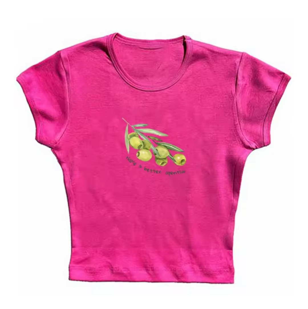 – Crop Top Shirts mit Olivenmuster