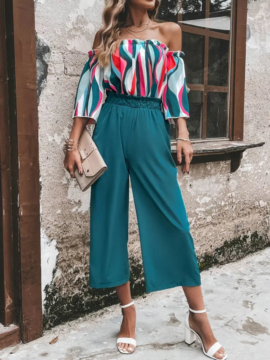 Off-Shoulder-Top und Hose mit hoher Taille