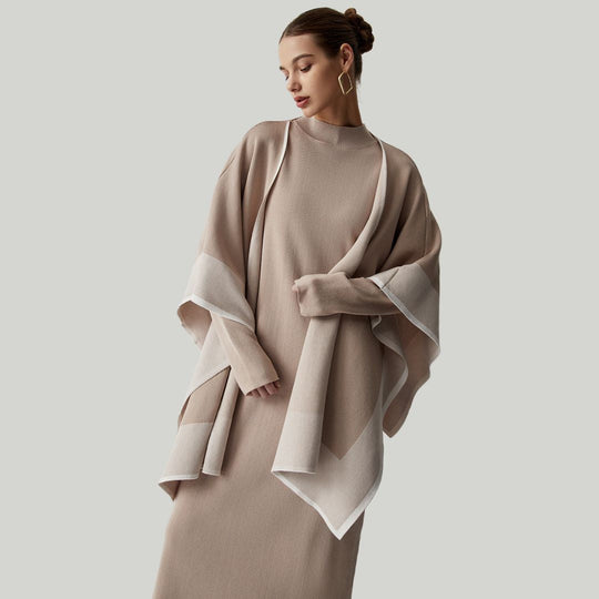 Langärmliges Midi-Pulloverkleid mit passendem Ombre-Kimono