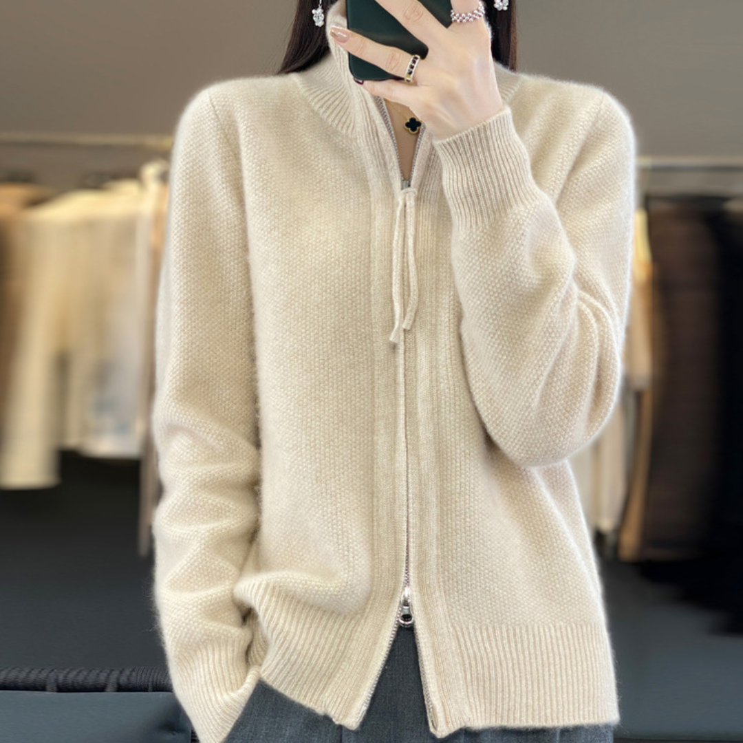 Heidi-Mode | Strickjacke aus Wolle und Kaschmir mit Reißverschluss