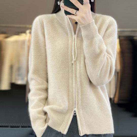 Heidi-Mode | Strickjacke aus Wolle und Kaschmir mit Reißverschluss