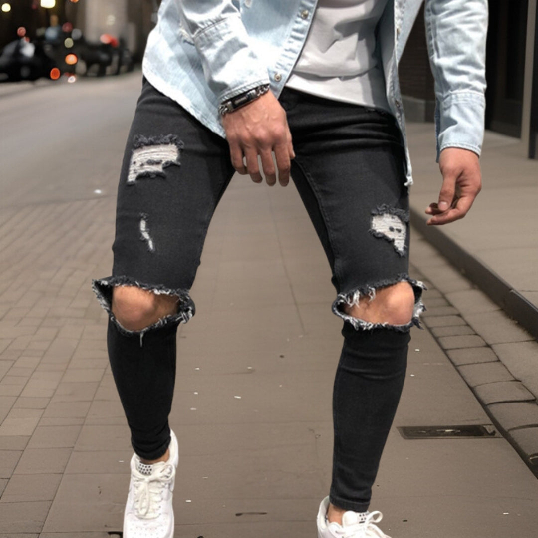 Premium zerrissener Jeansstoff