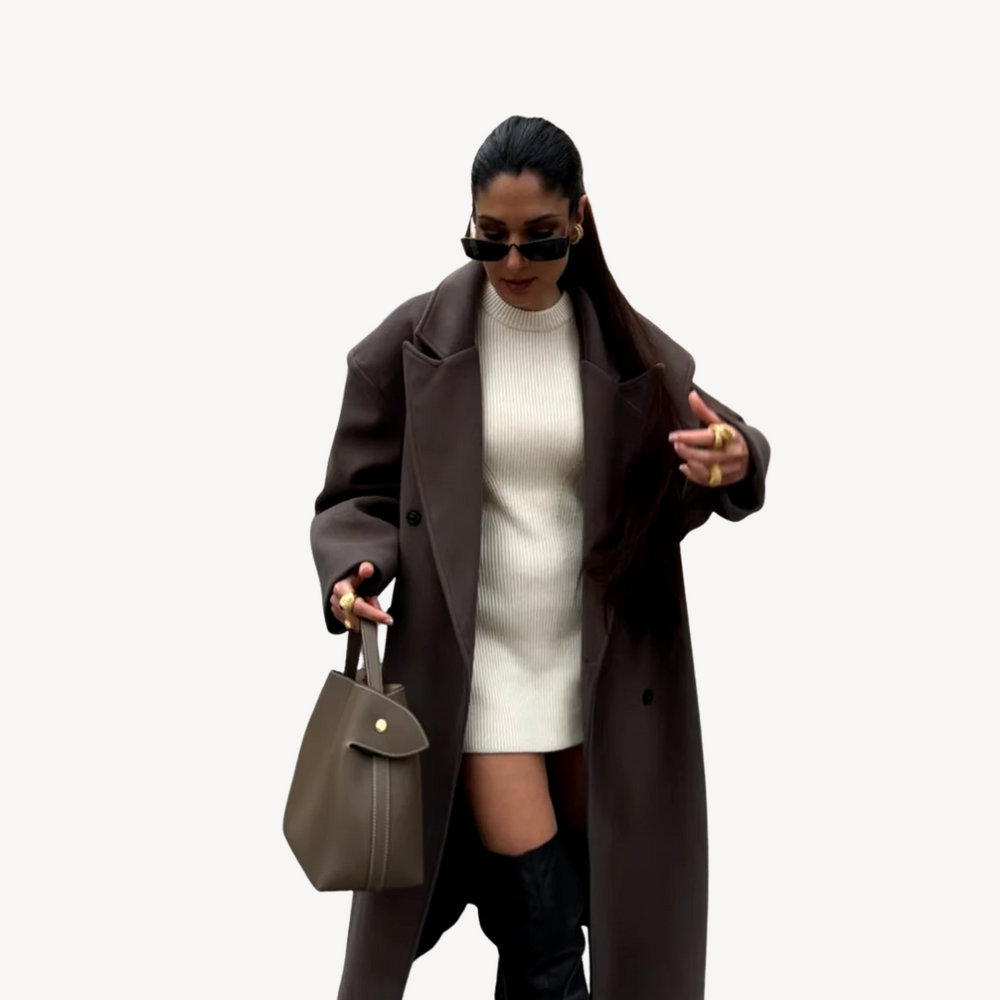 Heidi-Mode | Damen Wollmischung Knopf Vorderseite Langer Mantel