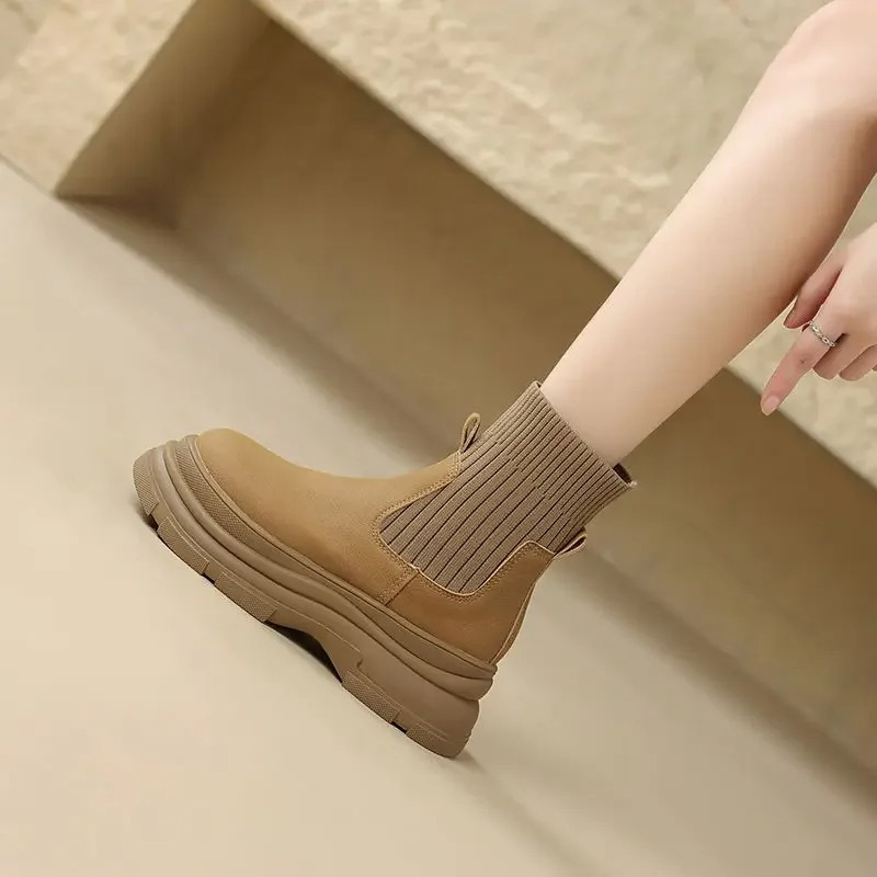 Heidi-Mode | Damen Chelsea Boots mit Elastischem Strickdetail