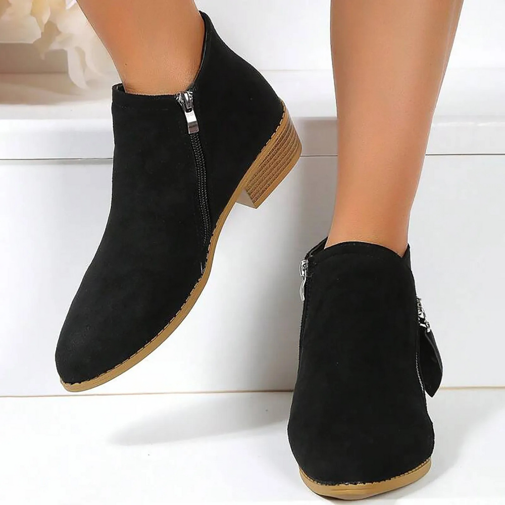 Heidi-Mode | Modische Stiefeletten für Damen mit Reißverschluss und Niedrigem Absatz Damen Stiefeletten