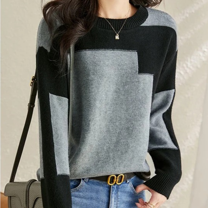 Heidi-Mode | Geometrischem Strickmuster, Lässiger Pullover Damen Pulli