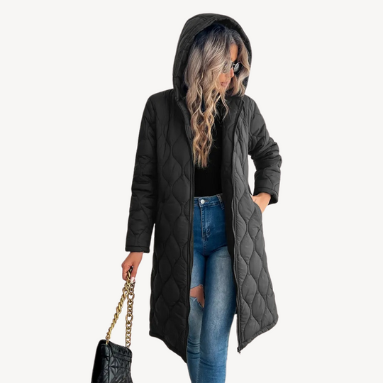 Heidi-Mode | Damen Schwarz Steppkapuzen-Puffermantel