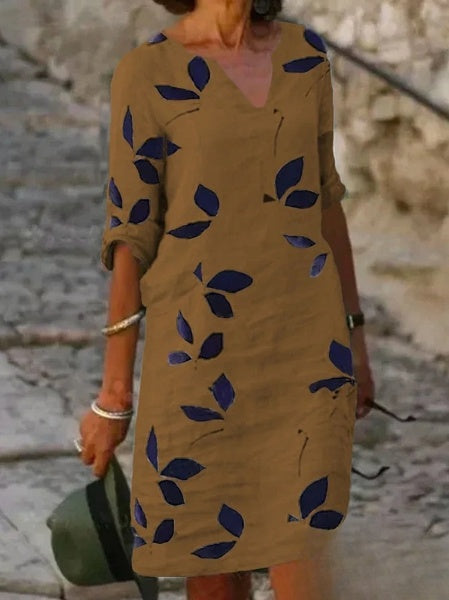 Basic-Damenkleid mit halben Ärmeln und Blumendruck