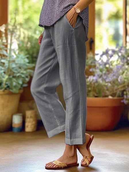 Heidi-Mode | Einfarbige, Lockere Hose aus Leinen, Baumwolle und Leinen