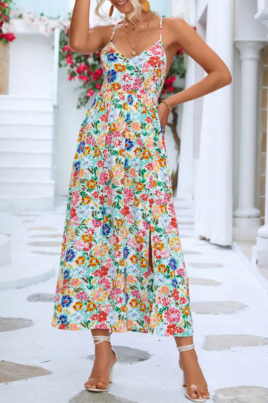 Midikleid mit floral bedruckten Trägern