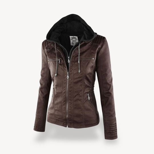 Heidi-Mode | Damen Wasserdichte Lederjacke mit Kapuze