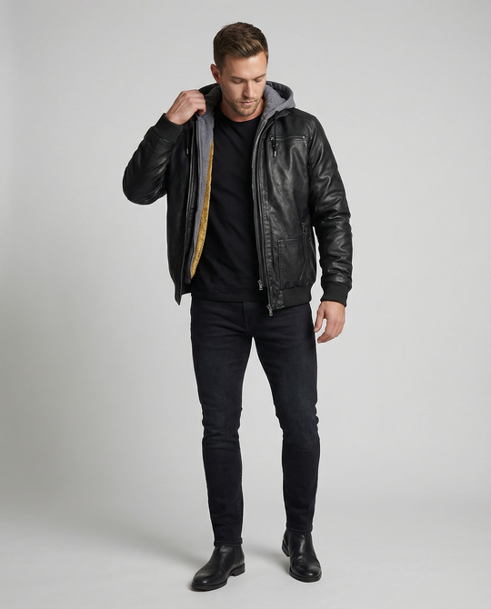 Heidi-Mode | Lederjacke mit Kapuze für Männer