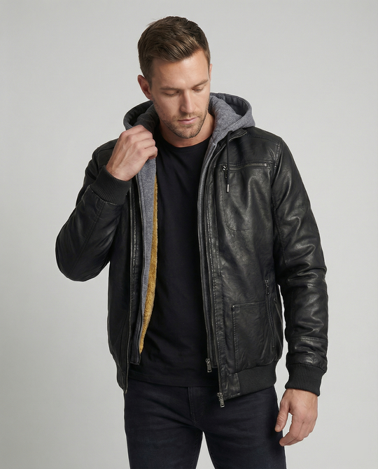 Heidi-Mode | Lederjacke mit Kapuze für Männer