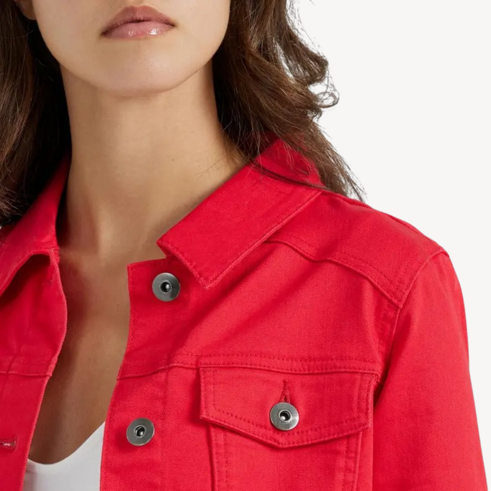 Heidi-Mode | Rote Denim Button-Up Jacke
