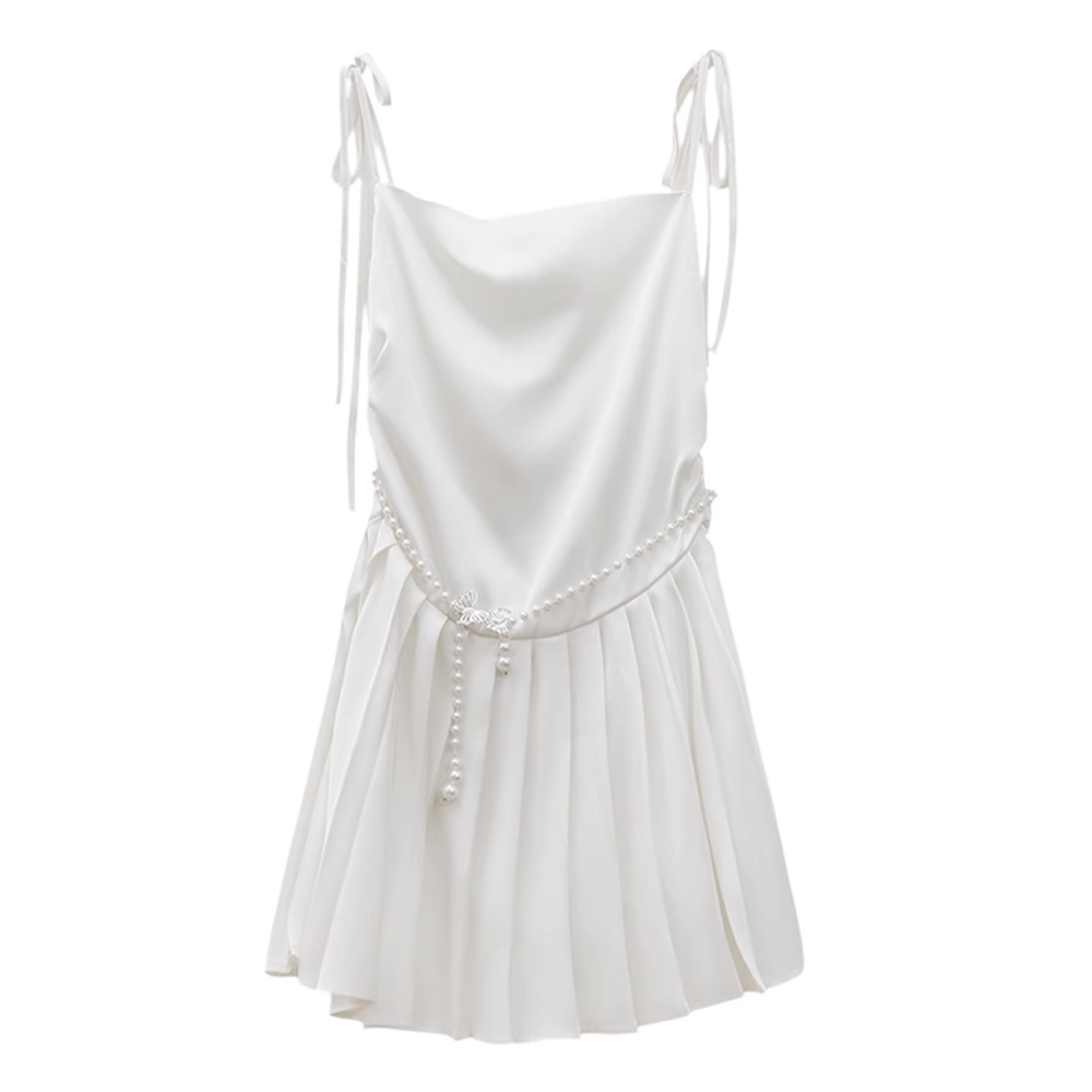 Heidi-Mode | Perlen Gürtel Falten Slim Slip Kleid
