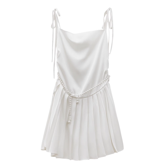 Heidi-Mode | Perlen Gürtel Falten Slim Slip Kleid