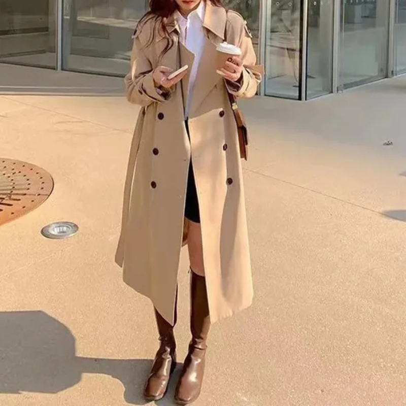 Heidi-Mode | Langer Trenchcoat mit Gürtel für Frauen Eleganter Trenchcoat Damen