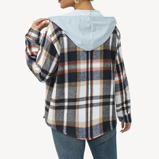 Heidi-Mode | Damen Karo Button-Down Shaket mit Kapuze