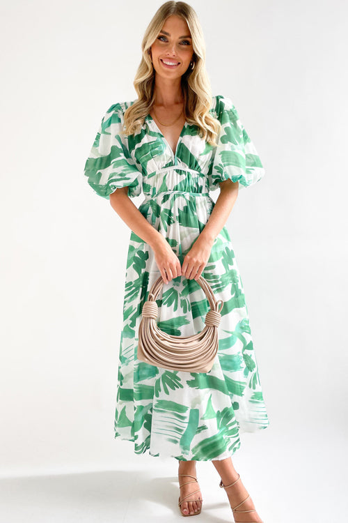 Heidi-Mode | Real Love Print Puffärmel Maxi Kleid