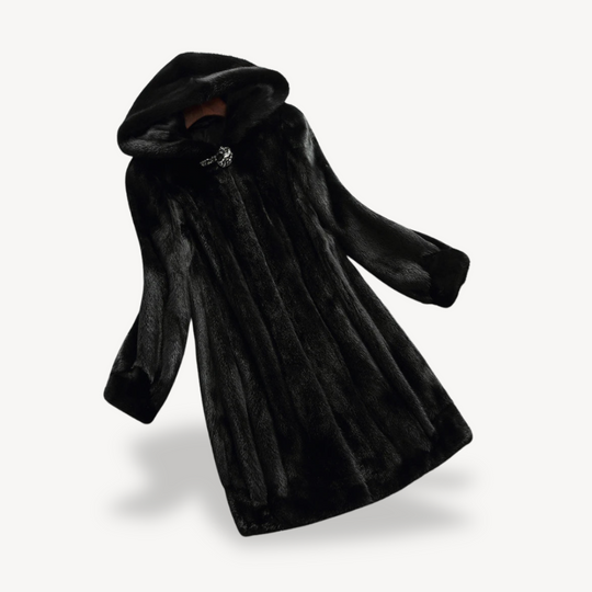 Heidi-Mode | Damen Schwarzer Kunstfell Kapuzen Wintermantel mit Langen Ärmeln
