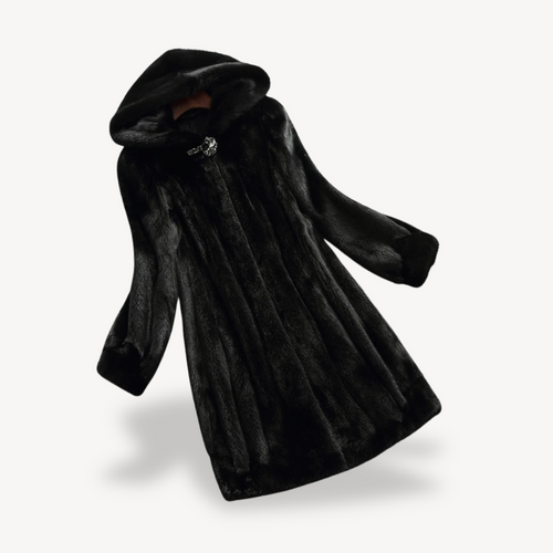 Heidi-Mode | Damen Schwarzer Kunstfell Kapuzen Wintermantel mit Langen Ärmeln