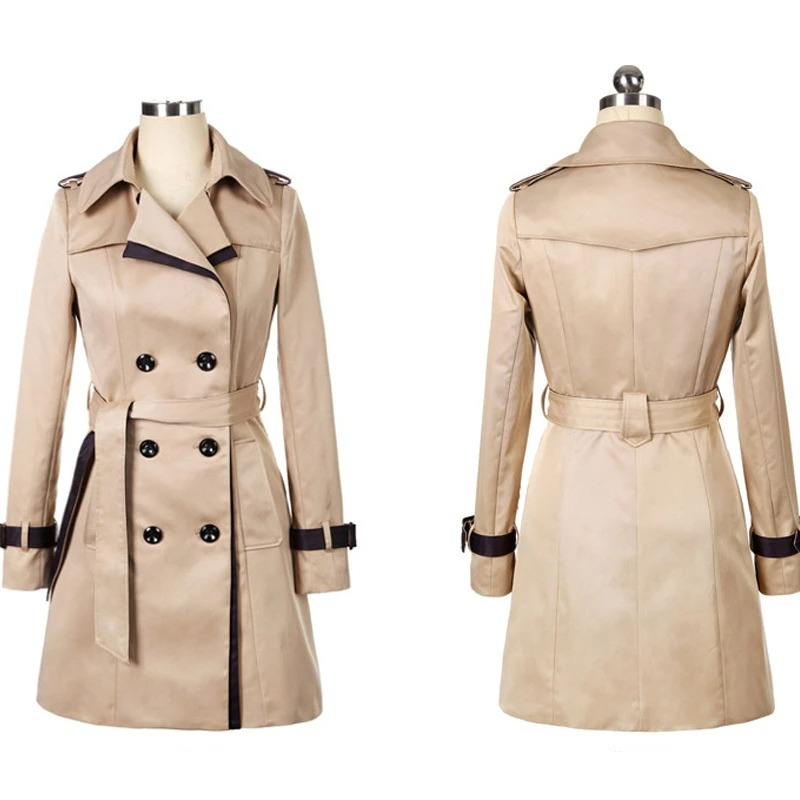 Heidi-Mode | Eleganter Trenchcoat Damen Doppelreiher, Tailliert, Mittellang