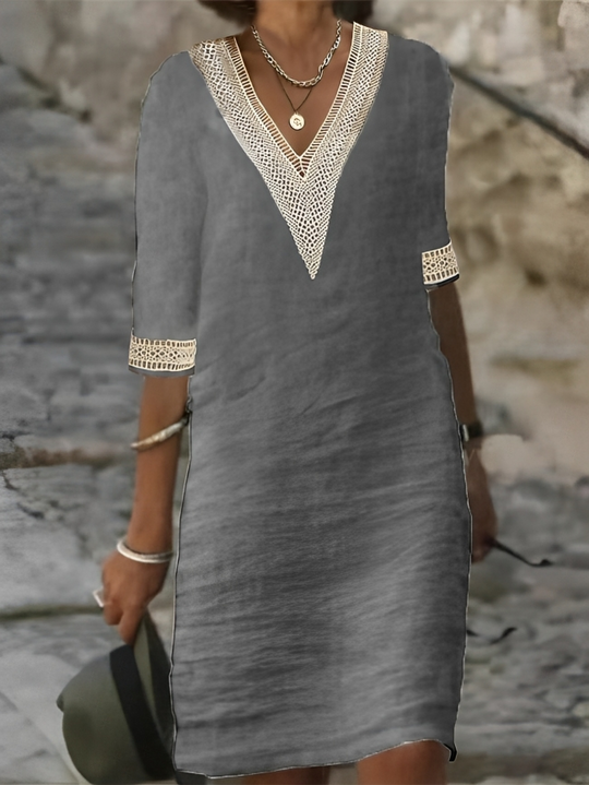 Heidi-Mode | Damen Baumwoll-Leinen Kleid Lässig & Bequem