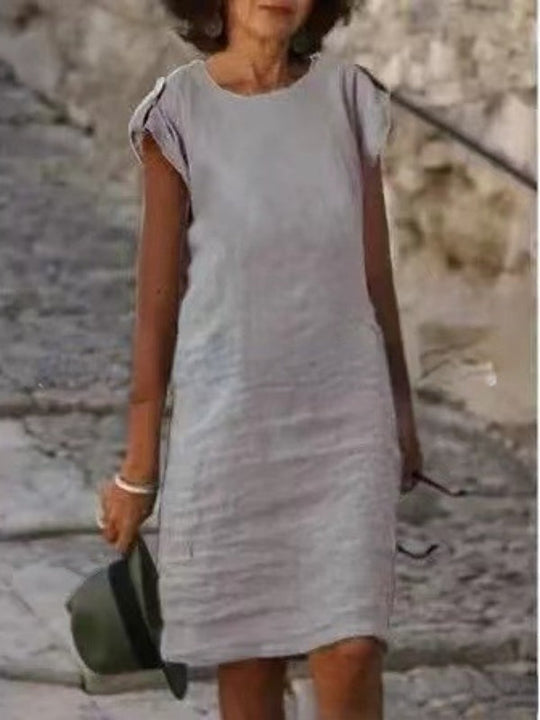 Heidi-Mode | Farbenfrohes Midikleid für Frauen aus Baumwolle, ärmellos mit rundem Ausschnitt