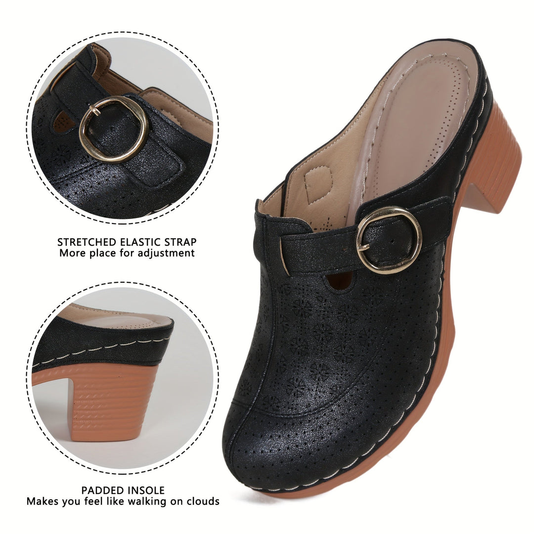 Heidi-Mode | Elegante Damen Pantoletten mit Plateau und Dicken Absätzen