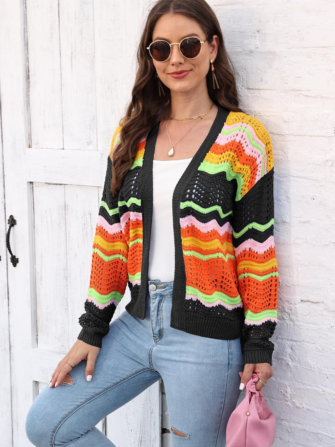 Heidi-Mode | Offene Front Durchbrochene Strickjacke