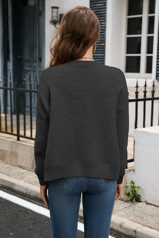 Heidi-Mode | Horizontal Rippstrick Knopfleiste Cardigan