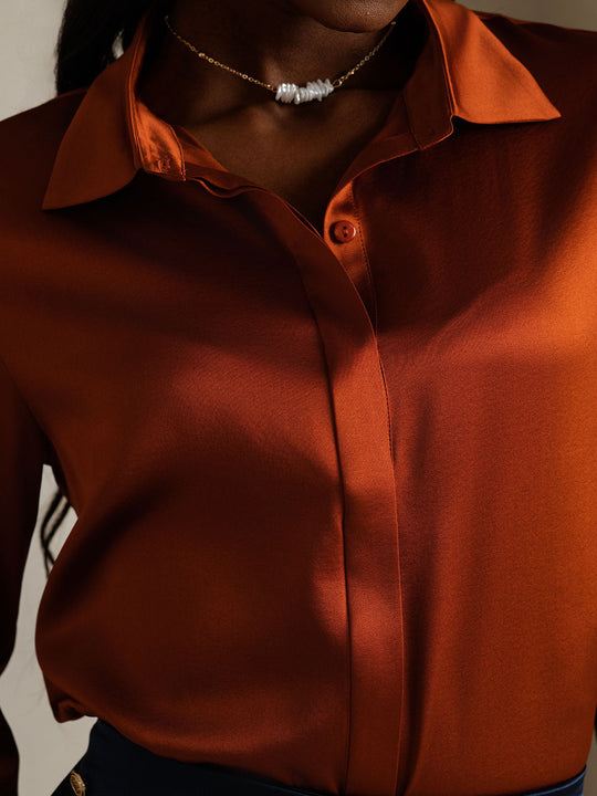 Heidi-Mode | Damen Klassische Seide Langarmshirt