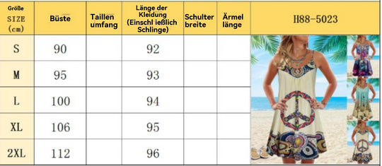 Heidi Mode | Bedrucktes lockeres Strandkleid mit ärmellosen Trägern