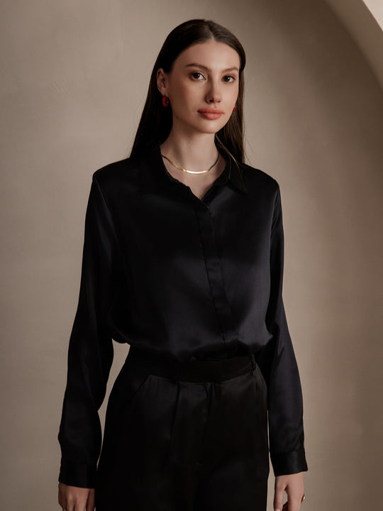 Heidi-Mode | Damen Klassische Seide Langarmshirt