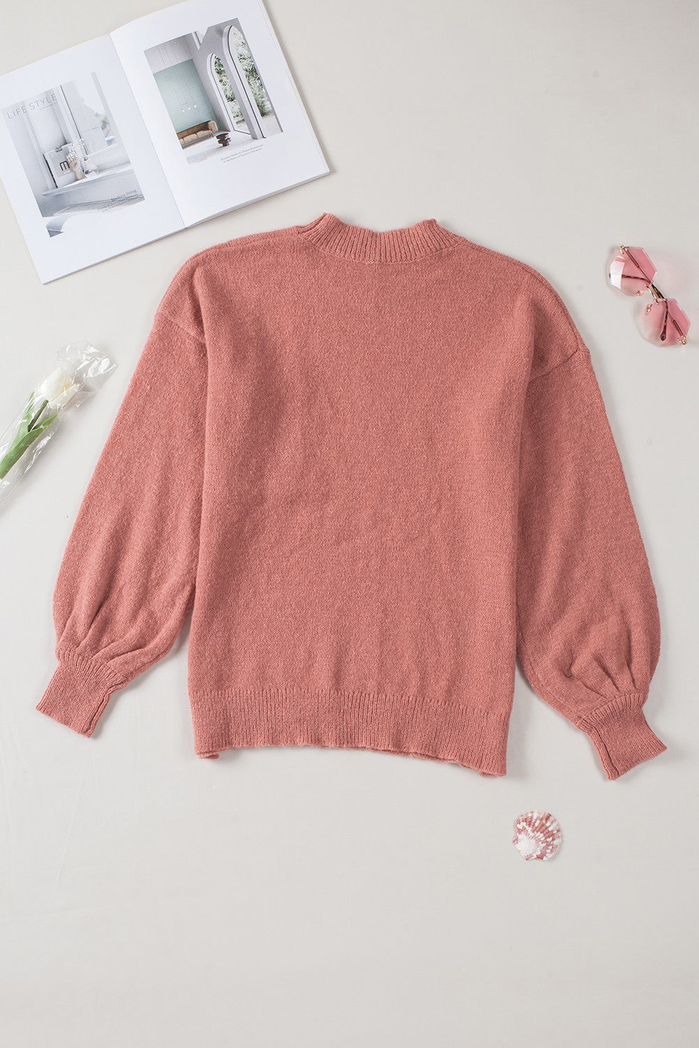 Pullover Mit Puffärmeln Und Taschen