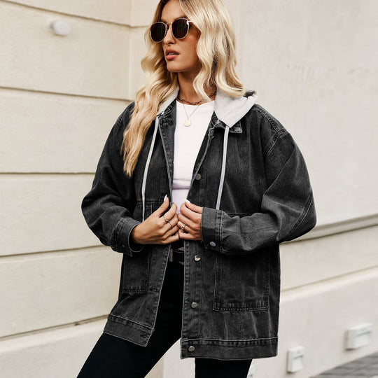 Heidi-Mode | Damen Loose Fit Denim Jacke Mit Kapuze