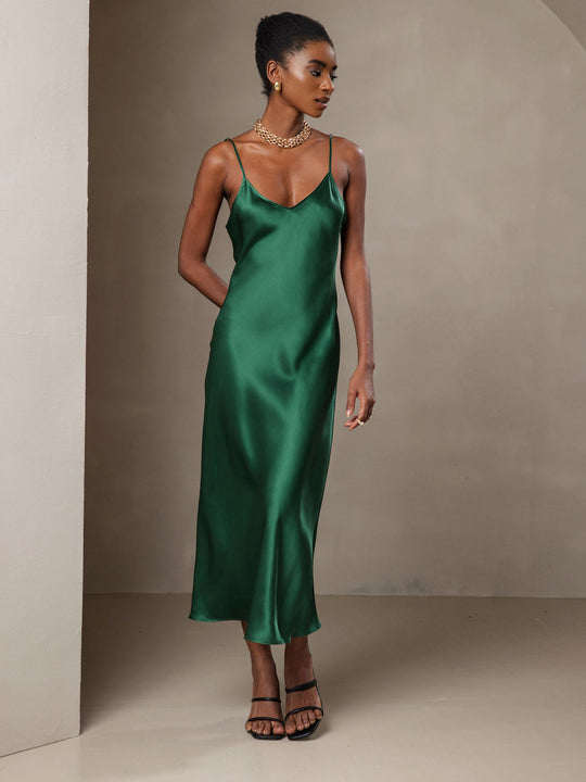 Heidi-Mode | Lange Seidenkleid mit Spaghetti-Träger