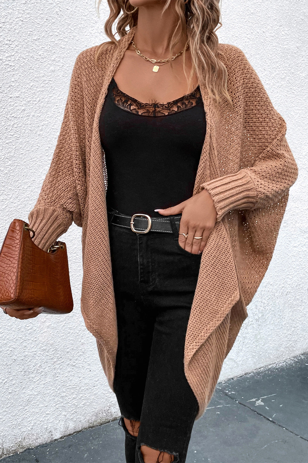 Heidi-Mode | Offene Front Dolman Ärmel Strickjacke