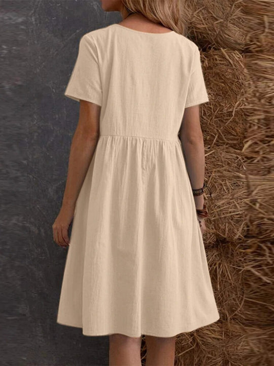 Heidi Mode | Lose Tasche einfarbig Rundhalsausschnitt Kleid