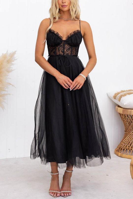 Heidi-Mode | Carrie In Paris Tüll Spitzen Träger Party Maxi Kleid