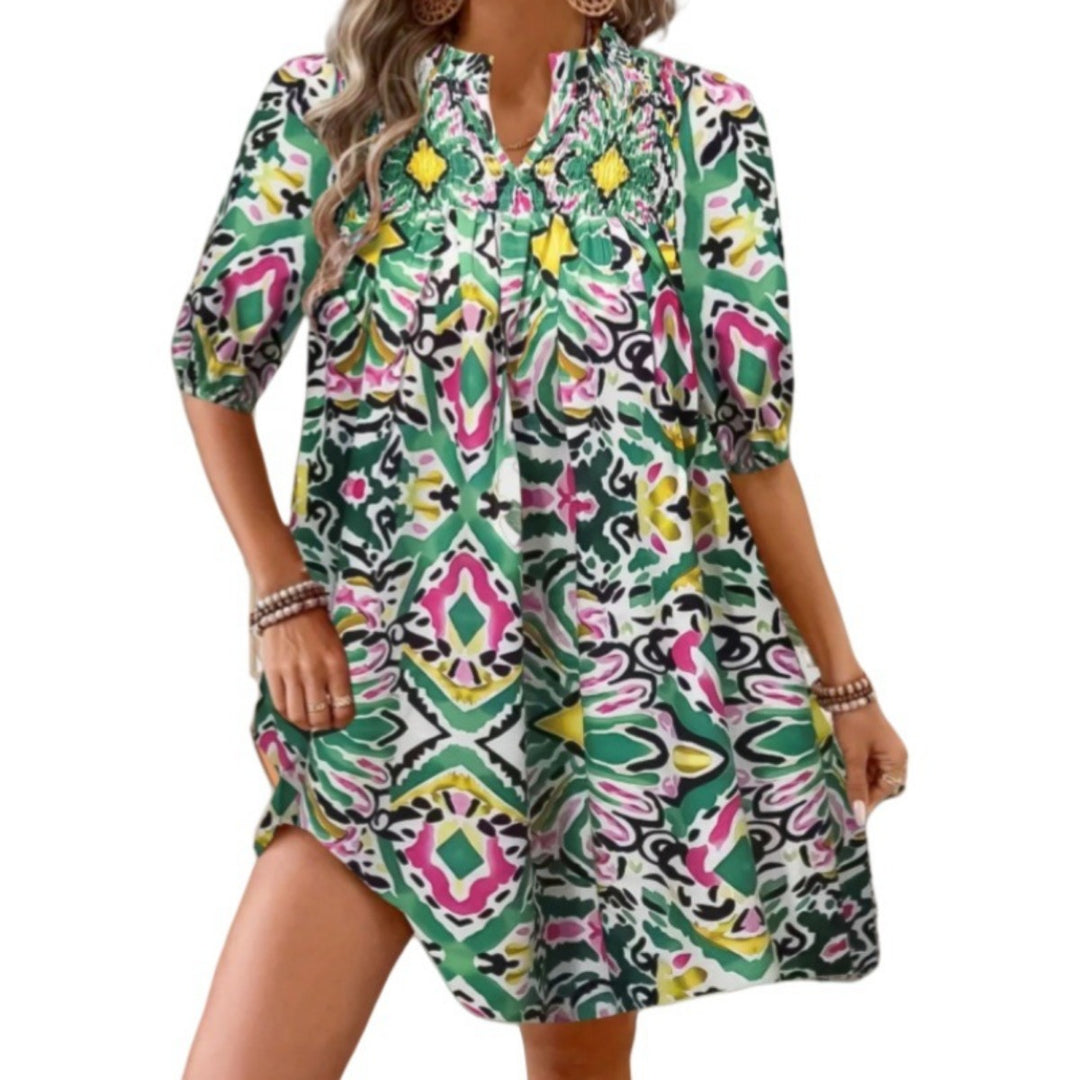 Heidi Mode | Bohemian Women 's Fashion Bedrucktes Kleid mit V-Ausschnitt