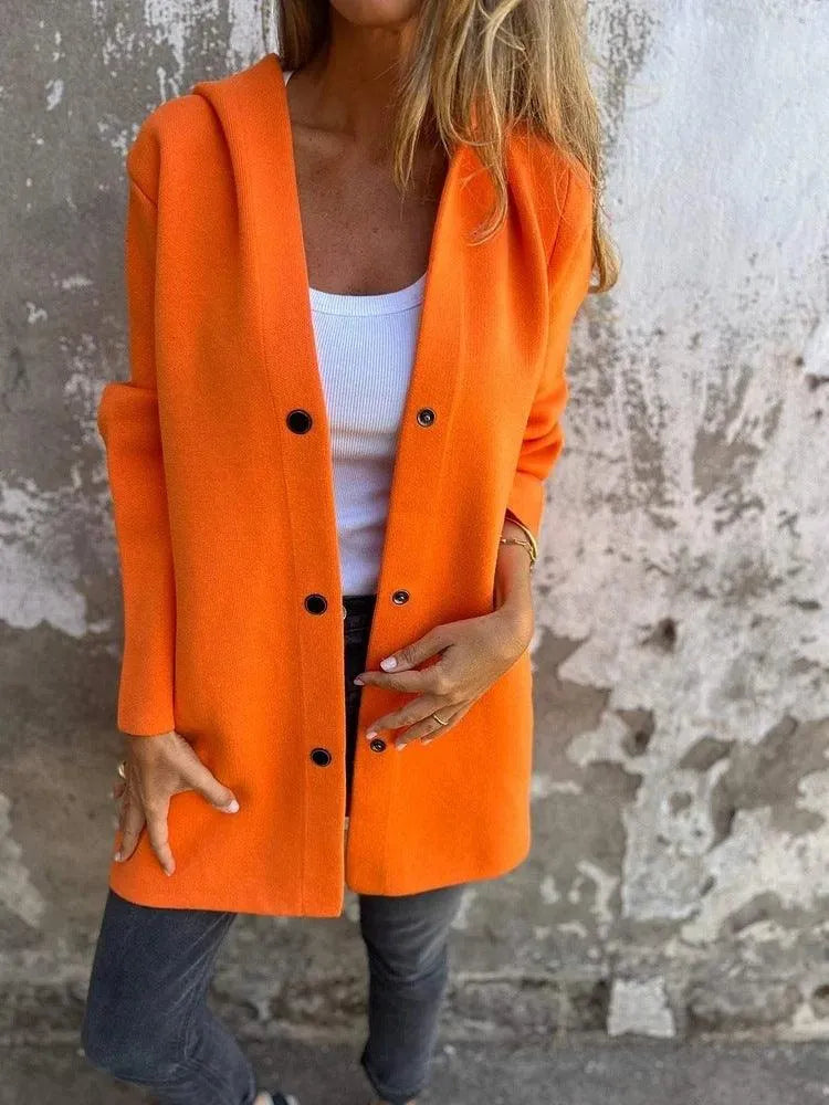 Heidi-Mode | Lässiger einreihiger Cardigan mit Kapuze