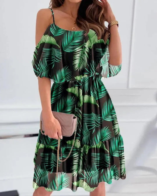 Heidi-Mode | Flower pattern summer dress with gathered straps