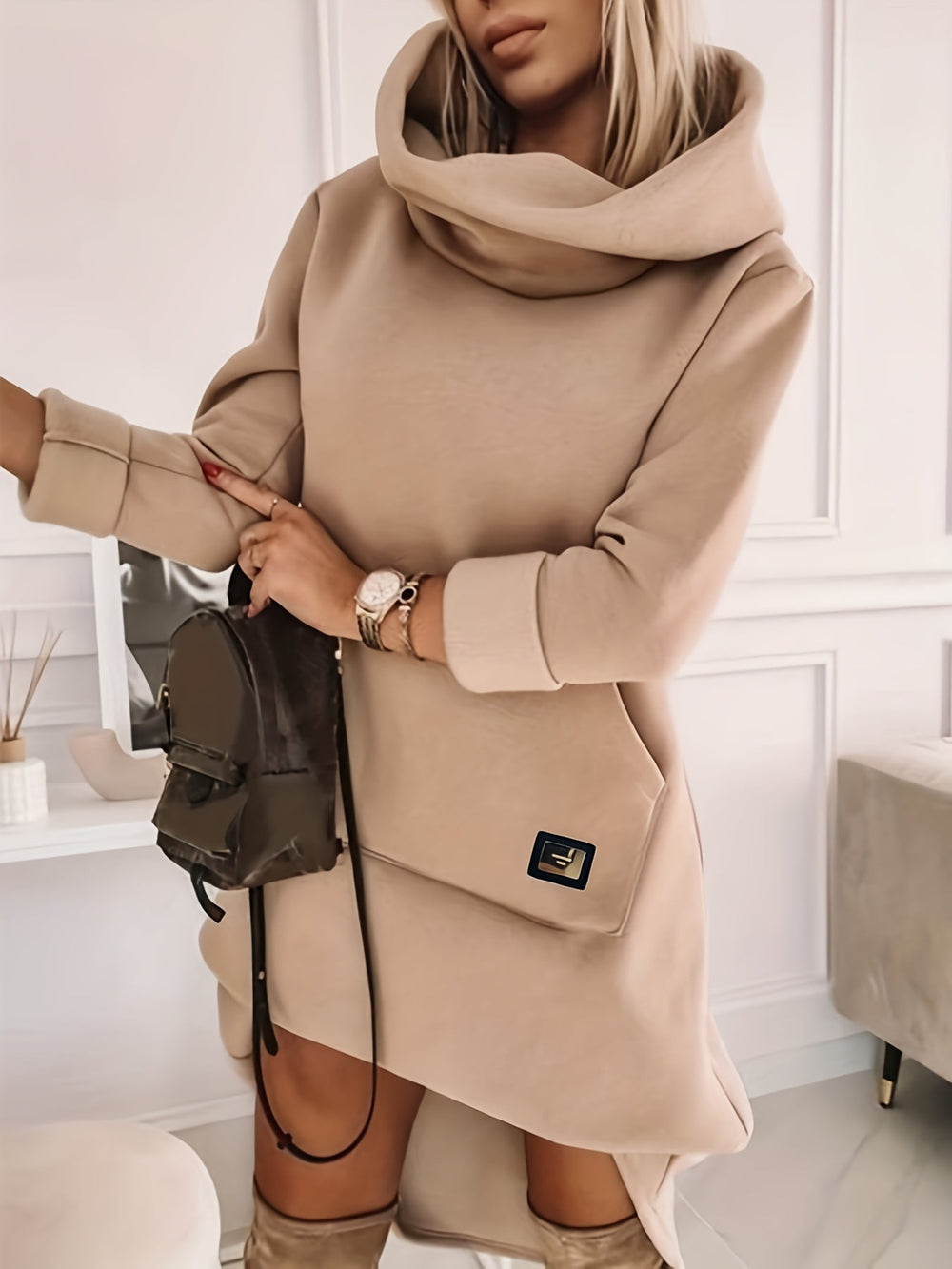 Heidi-Mode - Lässiges Herbst Khaki Hoodie Kleid für Frauen